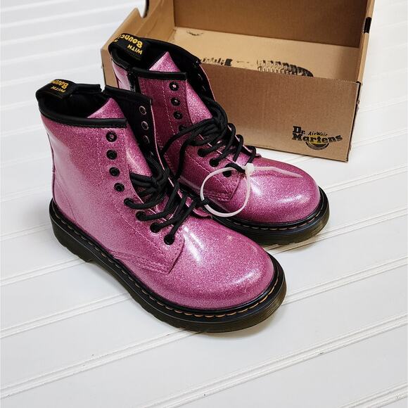 NWT Dr. Martens Junior 1460 Pink Glitter Lace Up Boots - Picture 1 of 10